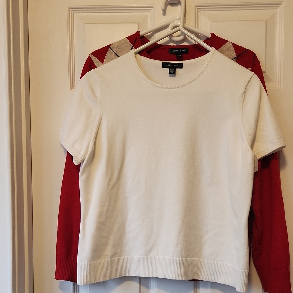 Lands' End Cream Short Sleeve Sweater